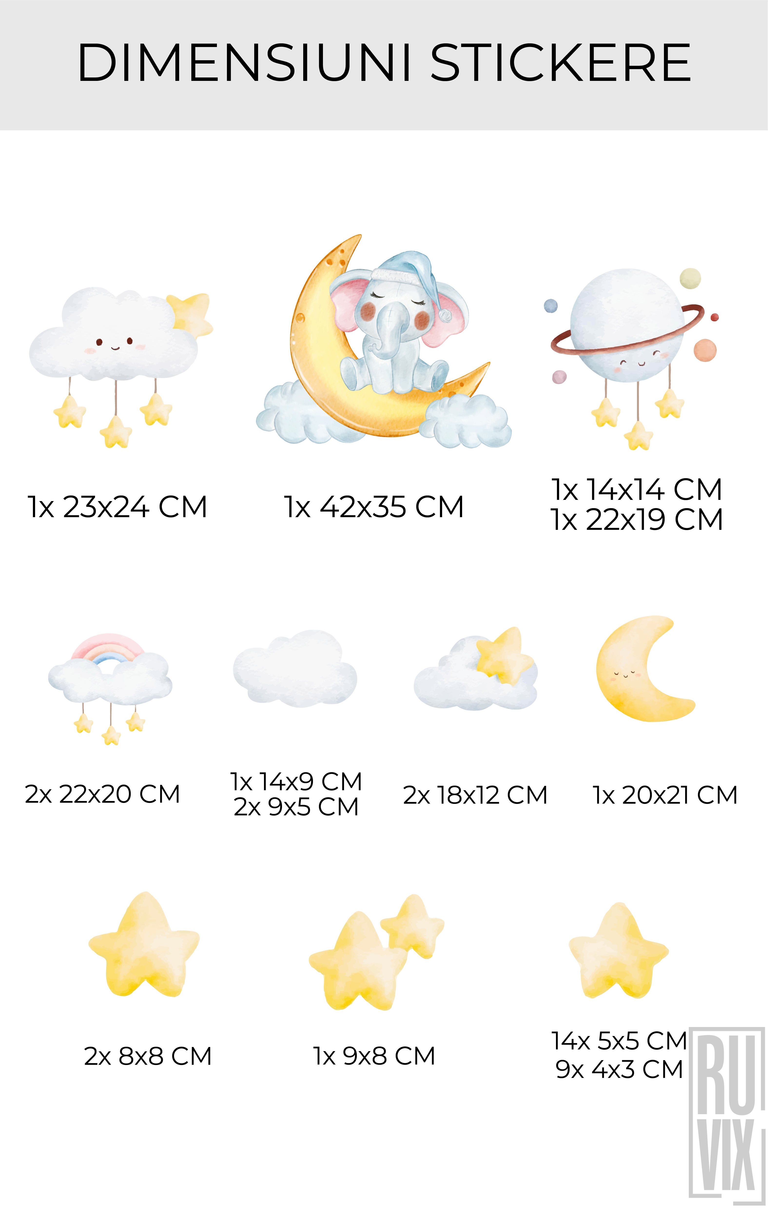 Set Stickere Perete Copii Elefant Si Stele