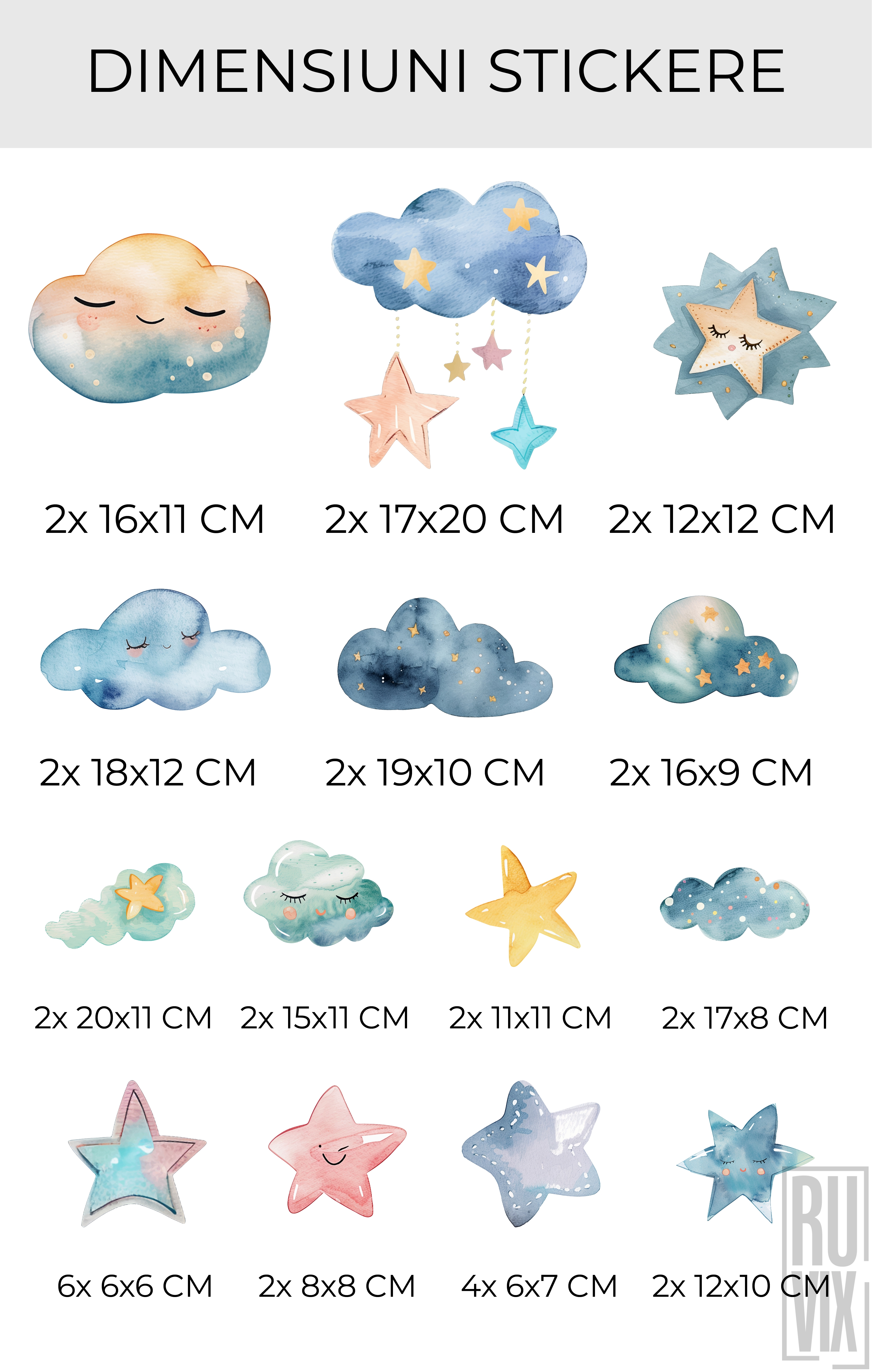 Set Stickere Perete Copii Stele Si Nori