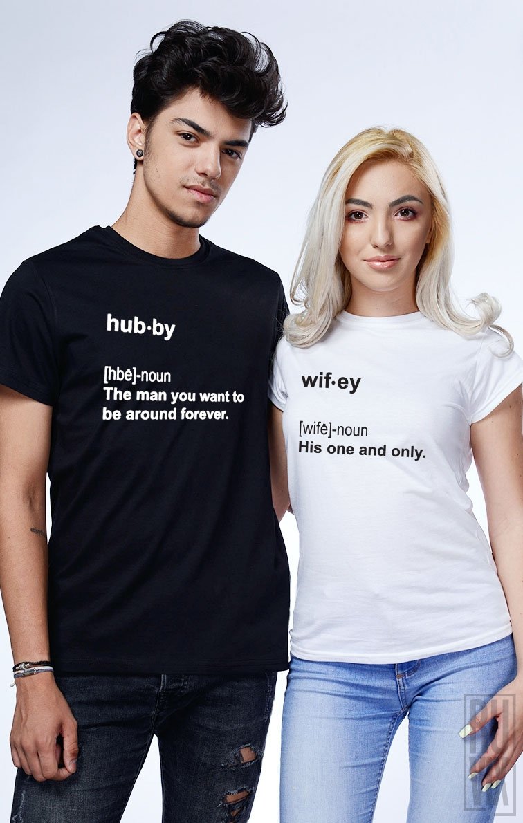 Tricouri de Cuplu Dictionar Wifey and Hubby